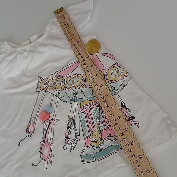 18MO SAVANNAH CARNIVAL CAROUSEL GIRAFFE LLAMA ZEBRA POM ZOO RUFFLE TOP - Picture 3 of 7